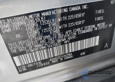 2021 Toyota Rav4 Xle from USA, damaged, VIN 2T3W1RFV9MC164249